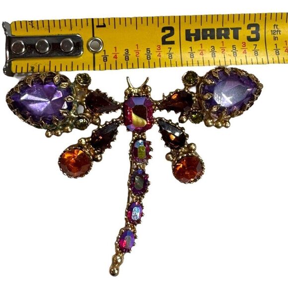 Vintage Dragonfly Brooch Pin W/ Blue Red Rhinestones Mothers Day Gift Insect - Picture 4 of 4